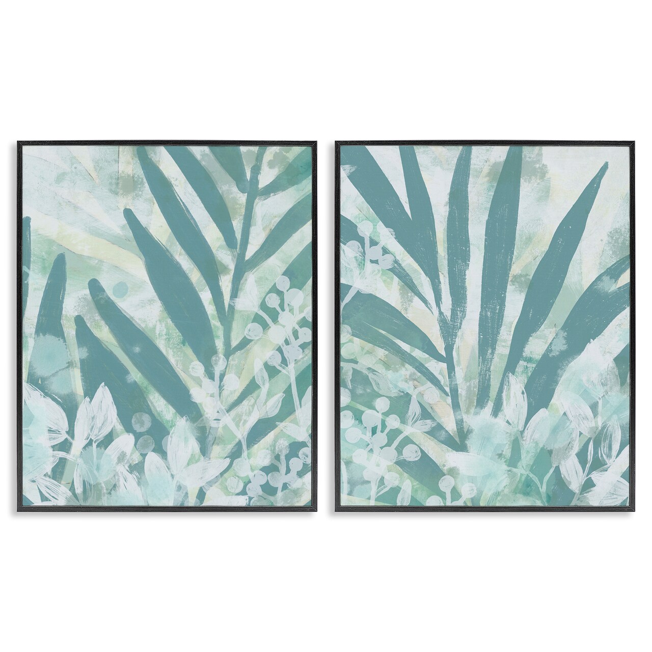 Stupell Industries Teal Palm Fronds 2 pc Framed Giclee Wall Art Set Design by June Erica Vess